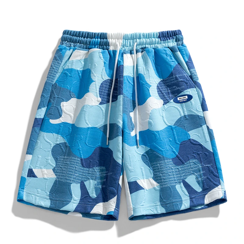 Mode bedruckte Schnür-Camouflage-Boards horts Herren bekleidung 2024 Sommer neue lose koreanische elastische Shorts mit hoher Taille