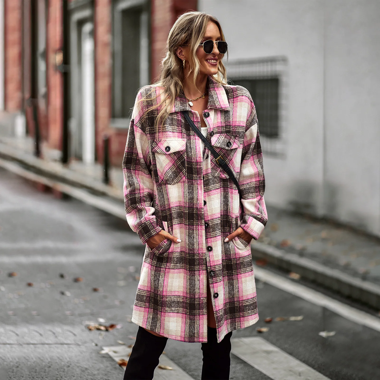 

Temperament Casual Long Women's Plaid Top 2022 Autumn Winter Cardigan Coat