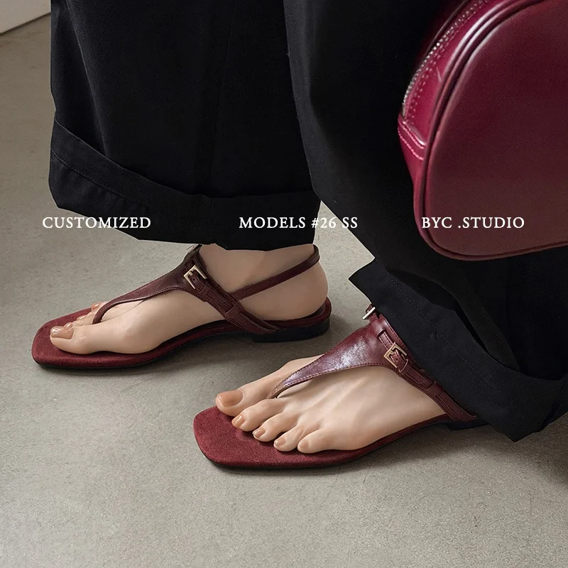 2026 new summer women sandals natural leather plus size 22-25.5cm cowhide+sheepskint-strap ankle-buckle women shoes fashion