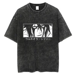 Camisetas Ulquiorra Cifer, camisetas de Anime Bleach, camisetas lavadas de cuello redondo, camisetas japonesas Harajuku Unisex, Tops casuales de manga corta