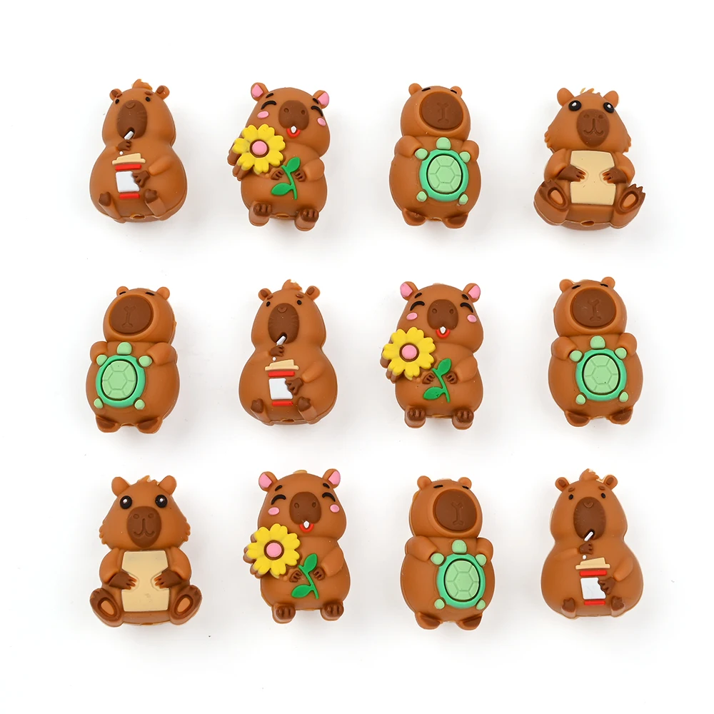 8Pcs Silicone Beads Food Grade Capybara Beads Teether Bead For Jewelry Making DIY Pacifier Chain Necklace Bracelet Beaded Pen
