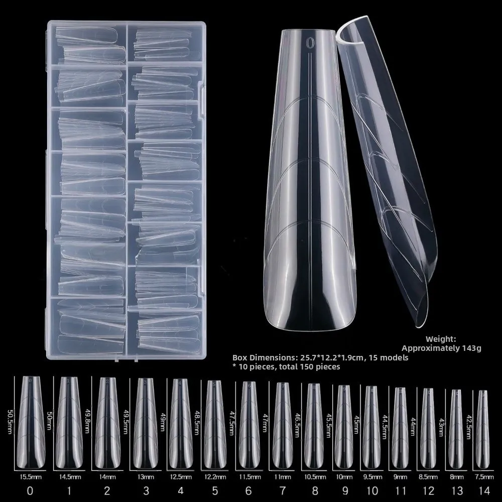 150개 관 모양 샌드위치 네일 폼 보조 라인 포함 아몬드 모양 네일 아트 팁 클리어 익스텐션 내추럴 클리어