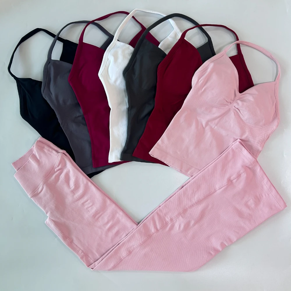2-teilige Sets Damen-Outfits Tanktops Ausgestellte Leggings Schlaghosen Trainingsanzüge Fitnesskleidung Workout-Set Gym-Anzug Activewear – Detail 12
