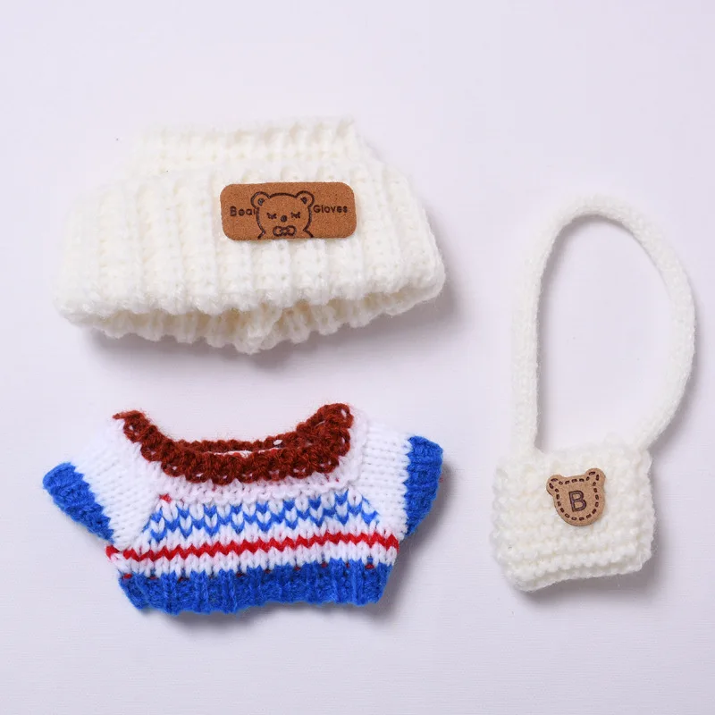 

For 15-17cm labubu doll outfit clothes 3PC sweater set bear label hat love sweater set Cute Decoration Little Clothes