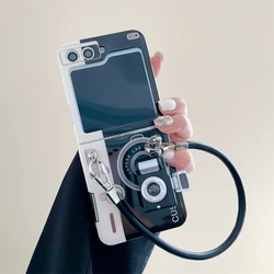 Electroplated Wrist Strap Hard Shell Phone Case for Samsung Galaxy Z Flip 5 4 3 Flip5 Flip4 5G Shockproof Fall Prevention Cover