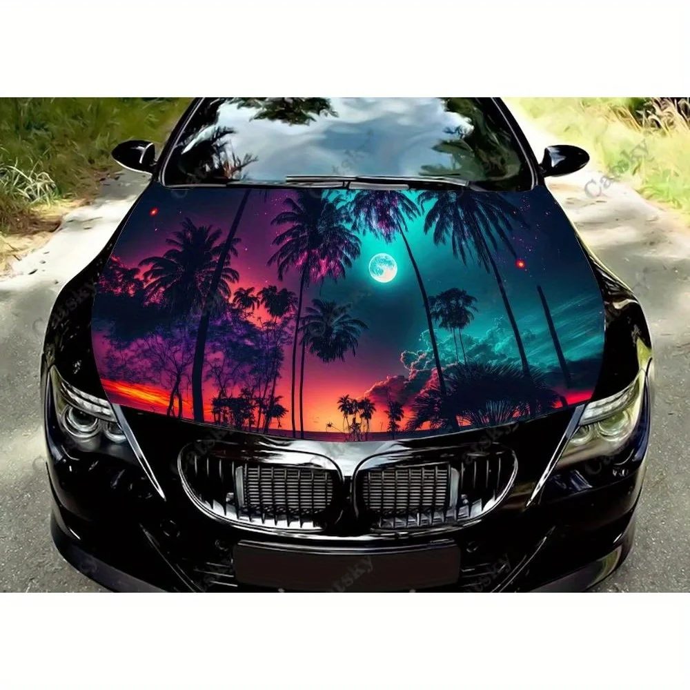 

Beach Palm Trees Car Hood Wrap Color Vinyl Sticker Truck Graphic Bonnet Auto Accessories Decoration Protect Decal Gift