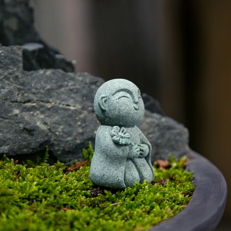 Cute Maitreya Blue Sandstone Ornaments Buddha Statues Garden Mini Ornament Japanese Home Decoration Crafts Figurines & Miniature