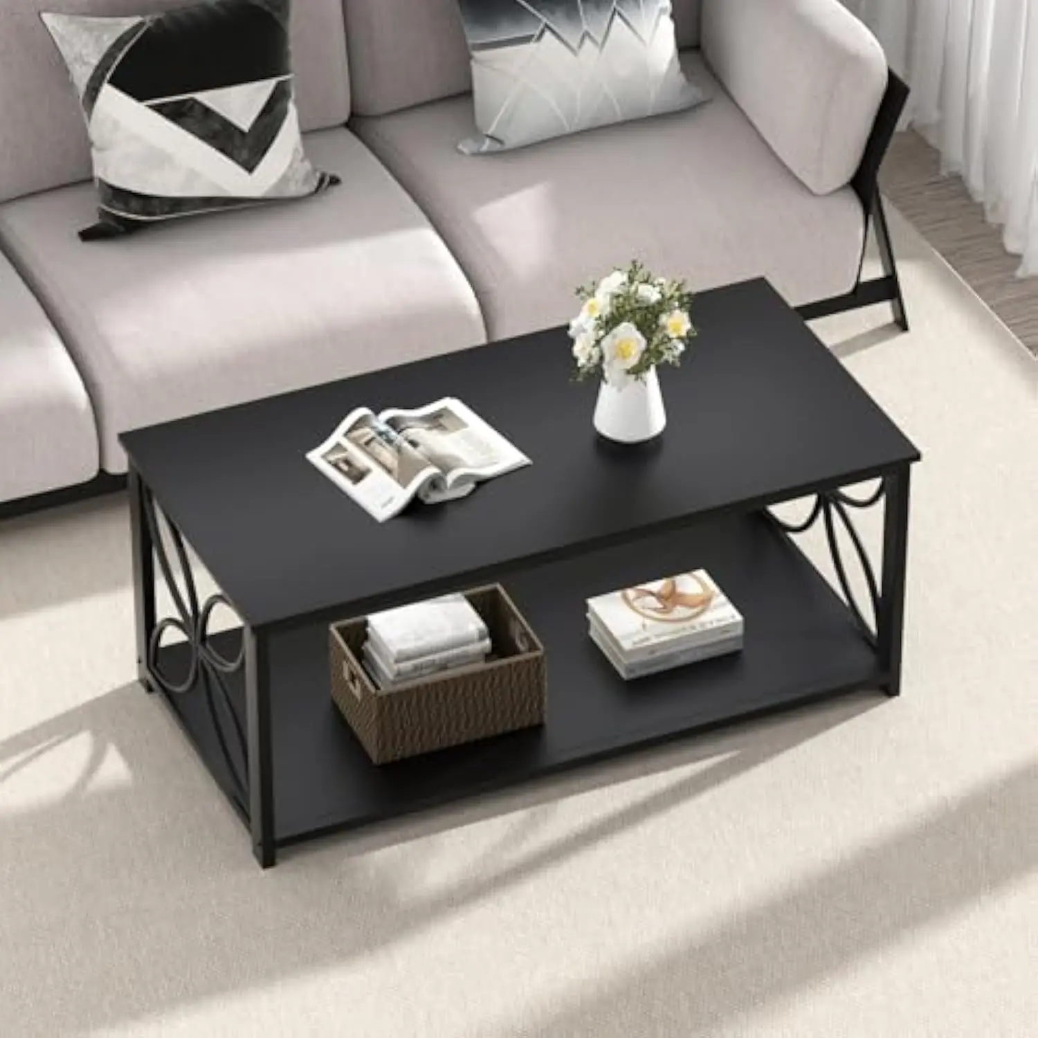 

Coffee Table for Living Room, 39 英寸 Small Table with Storage Shelf, Modern Center Table for Sofa Home Office, Black