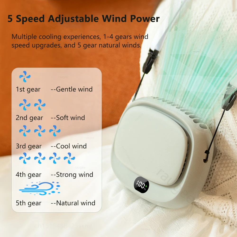 Ventilador de cintura portátil recarregável mini pendurado pescoço ventilador 5 velocidade ajustável ao ar livre ventilador de cintura portátil mini pessoal pequeno ventilador