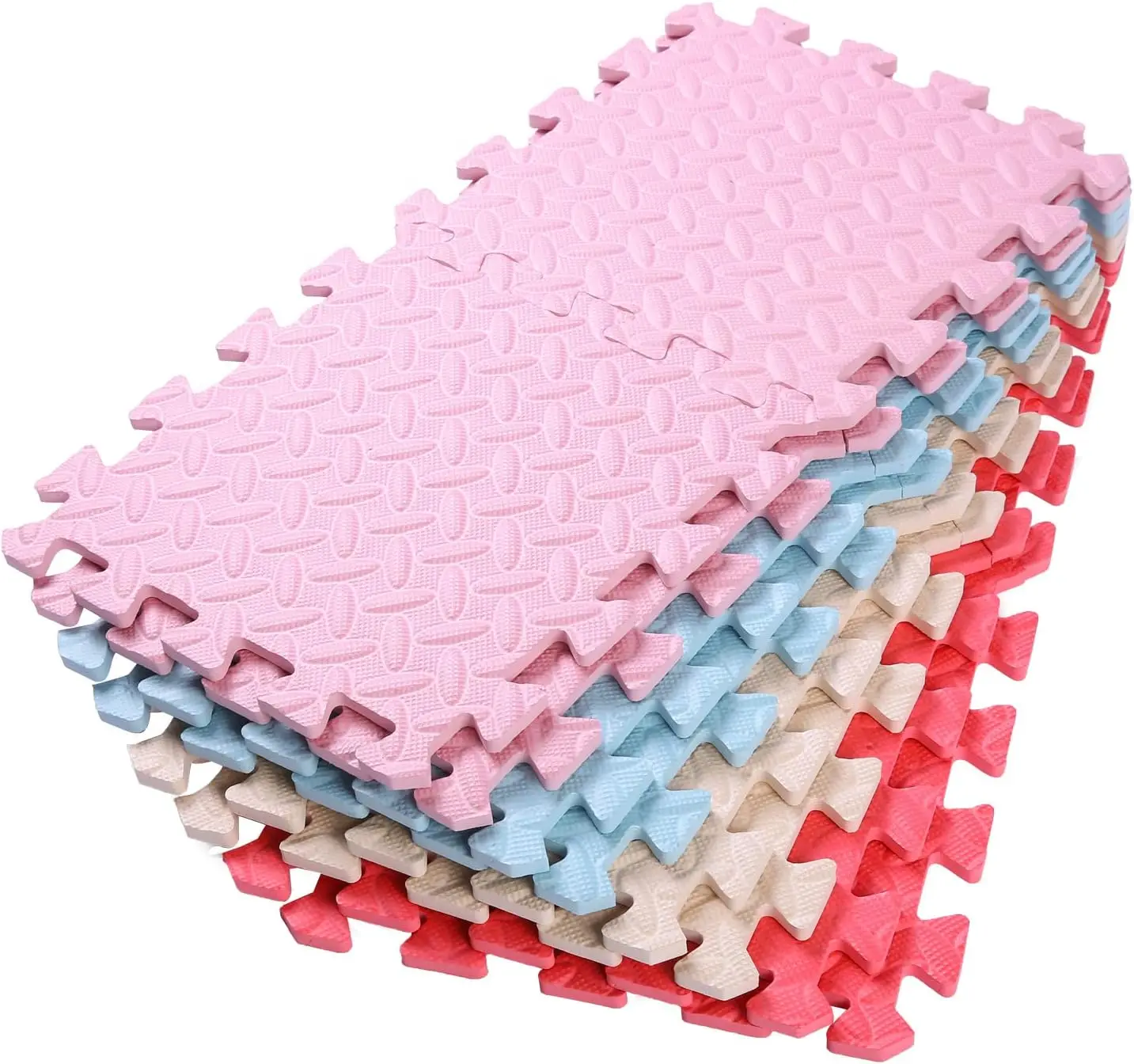 16 Tiles Foam Play Mat, 0.4 Inch Thicked Interlocking Floor Mats with Solid Colors, Squares Baby Play Mat, EVA Foam Puzzle Floor