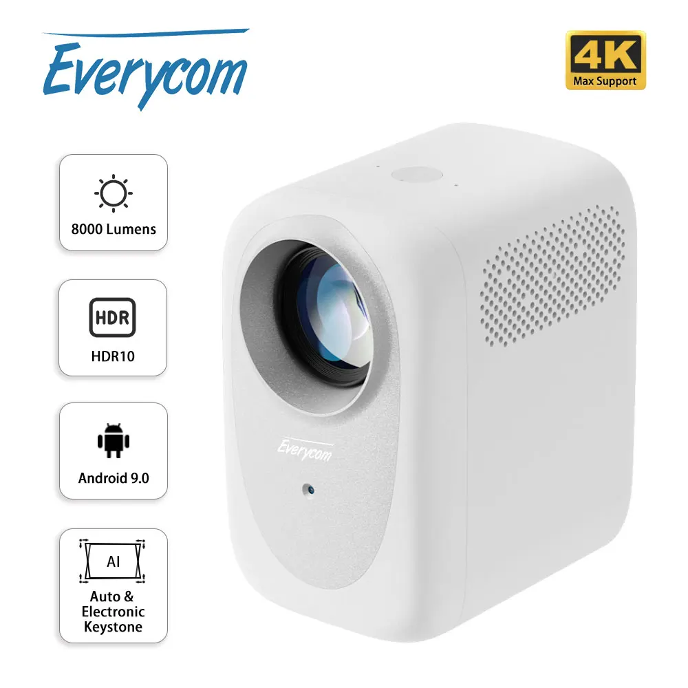 Everycom R11 Android Projector FHD 1080p Home Theater Cinema 8000 Lumens LED Video 4K Beamer 5G WiFi Bluetooth HDR10 Projectors