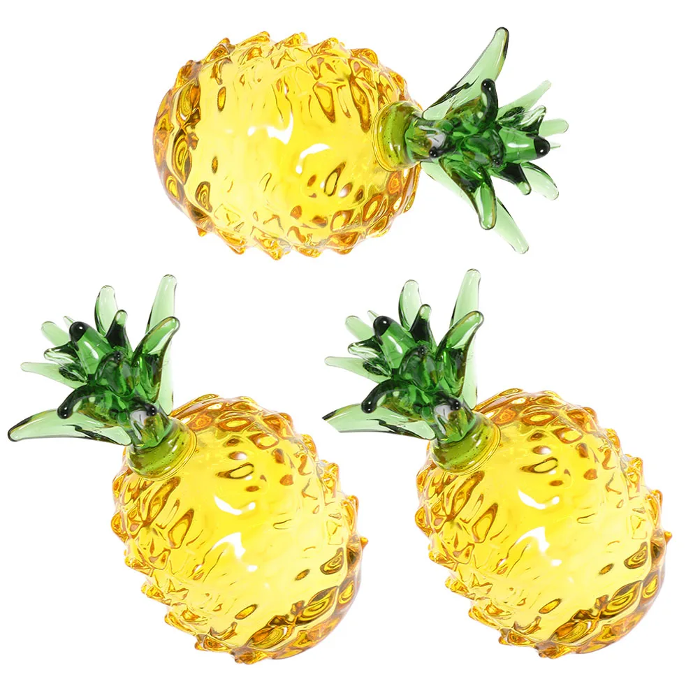 

3pcs Pineapple Statue Crystal Figurine Yellow Decor Home Office Tabletop Centerpiece Fruit Sculpture Desktop Decoration