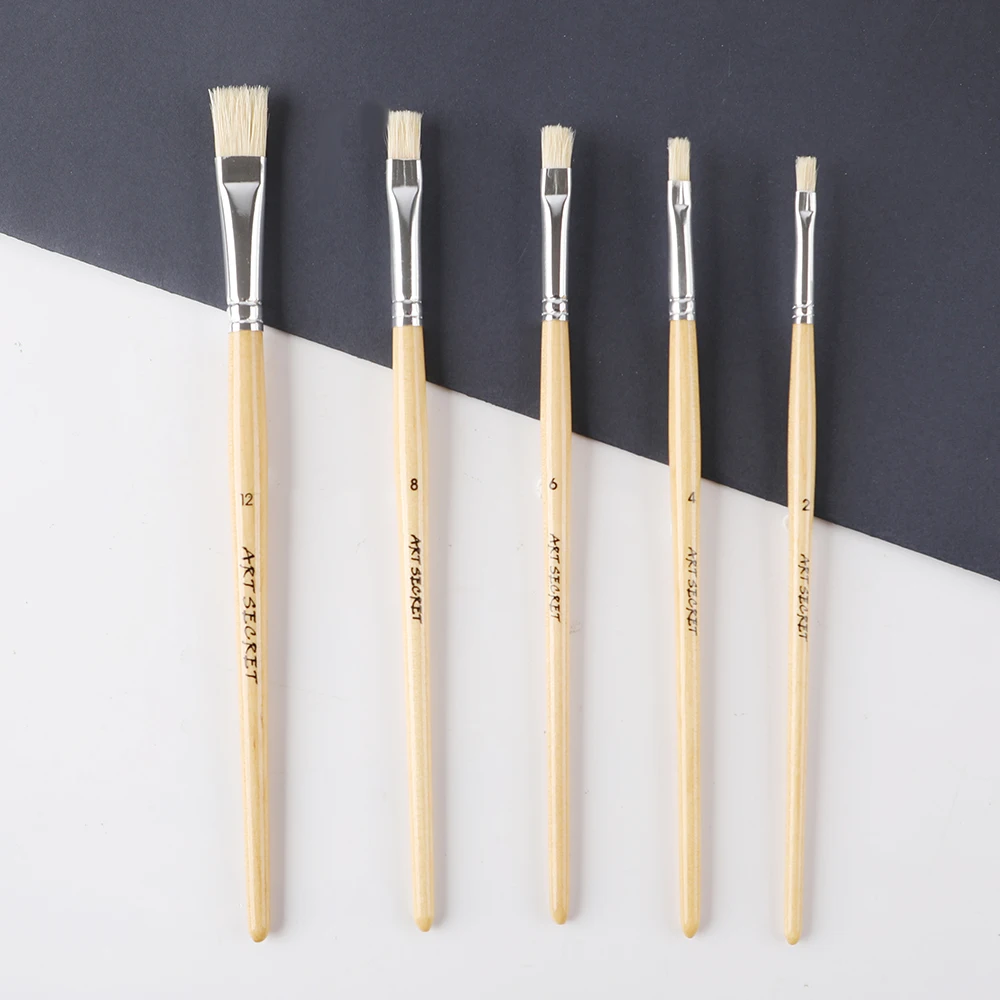 Artsecret 5PCS Acrylic Painting Brushes Set Detail Drawing Brush Oil Watercolor Painting Wooden Handle Round Flat Paint Brush