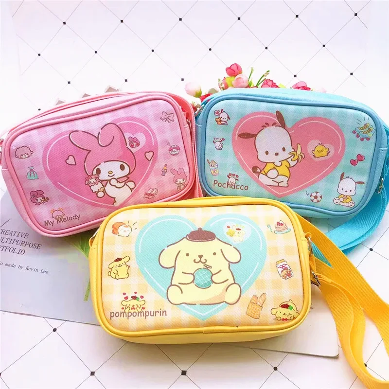 Anime Sanrio Cinnamoroll Kuromi My Melody Pu Waterproof Slung Shoulder Bag Storage Small Square Bag Cute Cartoon Birthday Gifts