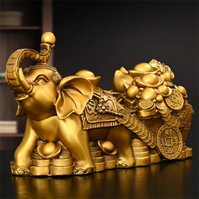 

Lucky Elephant Figurines Copper Elephant Pull Yuanbao Jubilee Ruyi Lucky Home Office Desktop Decoration