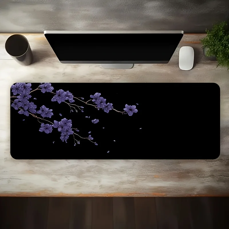 Purple Cherry Blossom Desk Mat Extra Large Gaming Mouse Pad Non-Slip Rubber Base Large Desk Mat