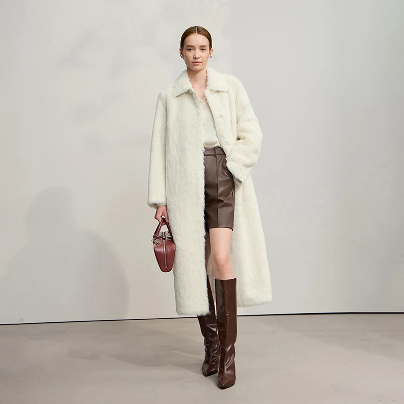 AMII Pelzmantel Frau 2025, Winter, neu, warm, mit Gürtel, Schulterärmeln, langer Pelzmantel, lockere, gerade, elegante Plüschjacke 12554009