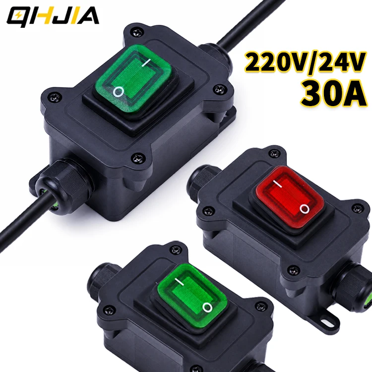Waterproof Inline Rocker Switch IP68 Power Cord On Off Switch Box 220V 24V 16A 30A LED Optional Single/Dual for Outdoor Lighting