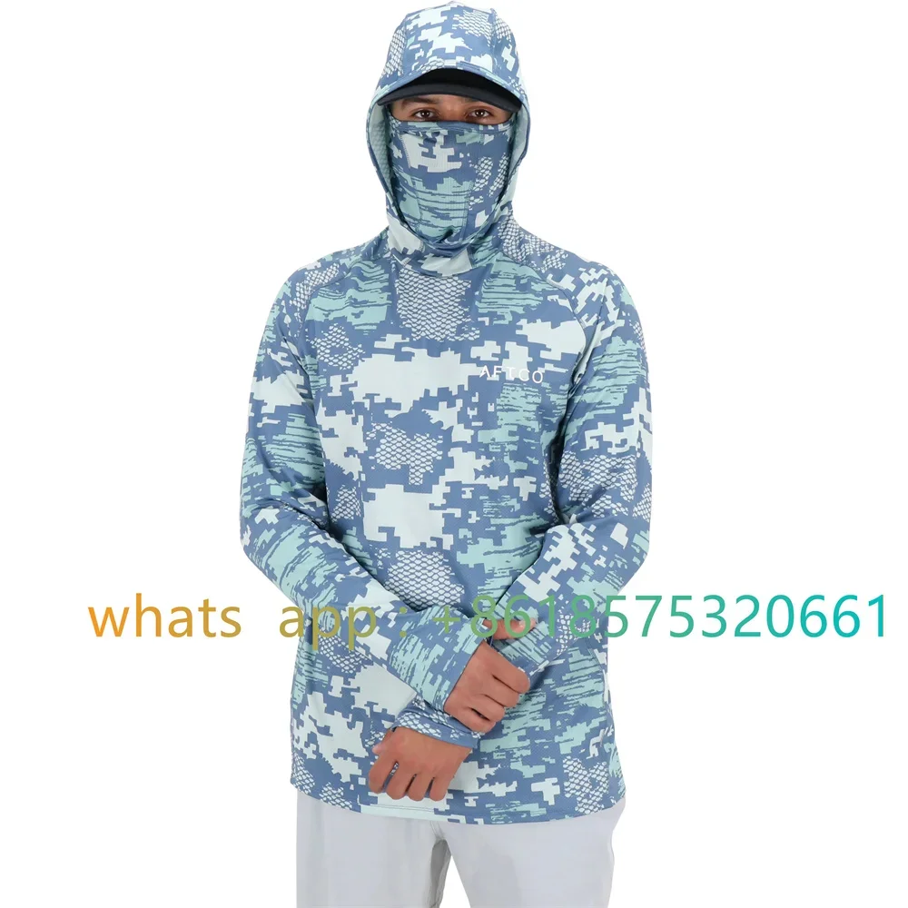 Aftco Upf 50+ Mens Long Sleeve Performance Fishing Hiking Shirt With Mask Uv Neck Gaiter Hoodie Breathable Moisture 2023