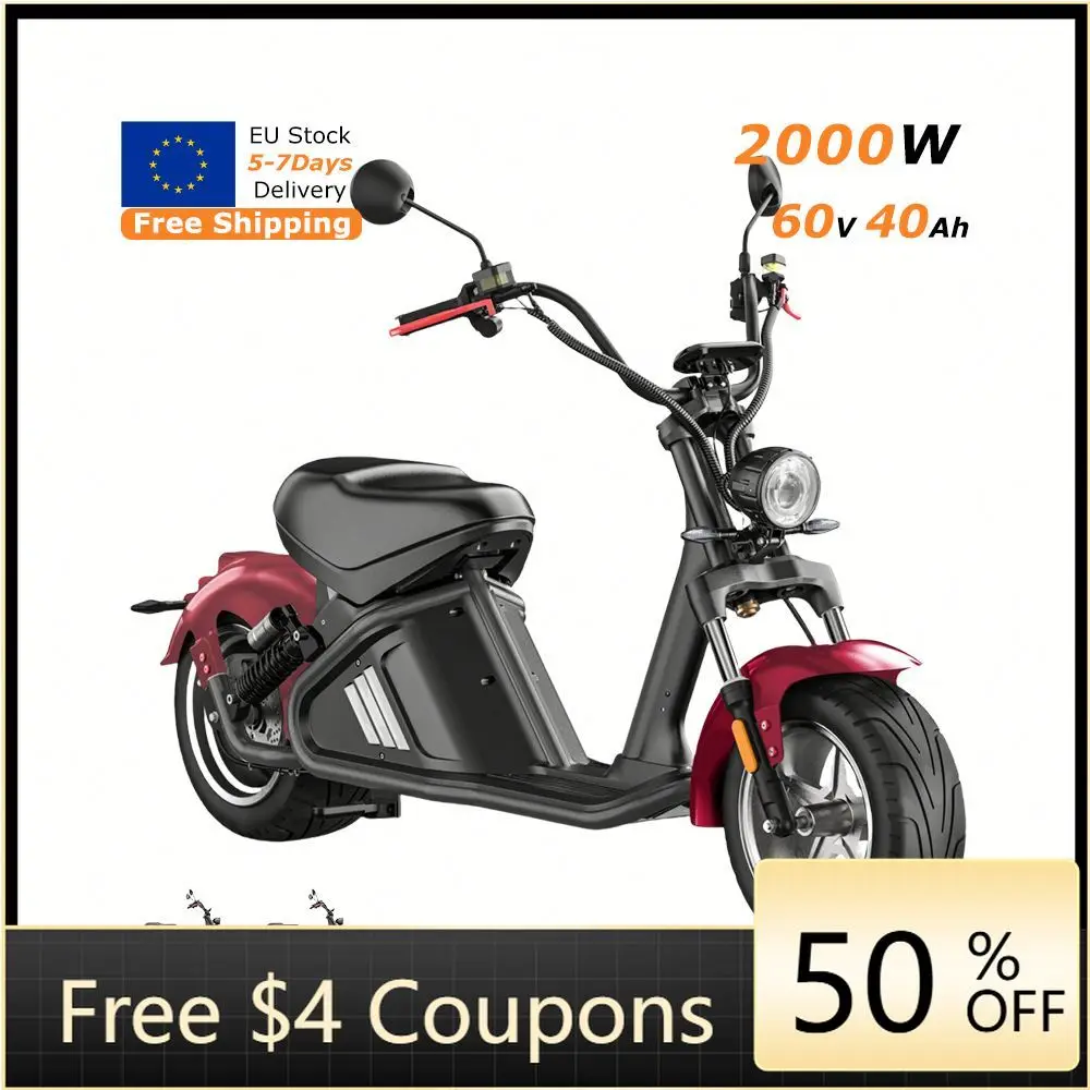 Rs EEC European Union Stock Citycoco Electric Cruiser Motorcycle 2000W 60V 14-inch wide tires, hydraulic disc brakes 40-60 km/h