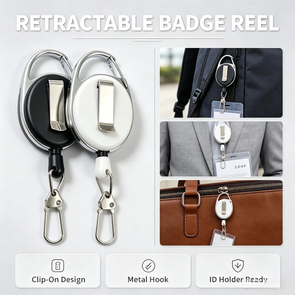 Metal Easy-pull Buckle Badge Reel Zinc Alloy Keychain Certificate Anti-loss Key Ring Pass ID Card Accessories Clip Retractable