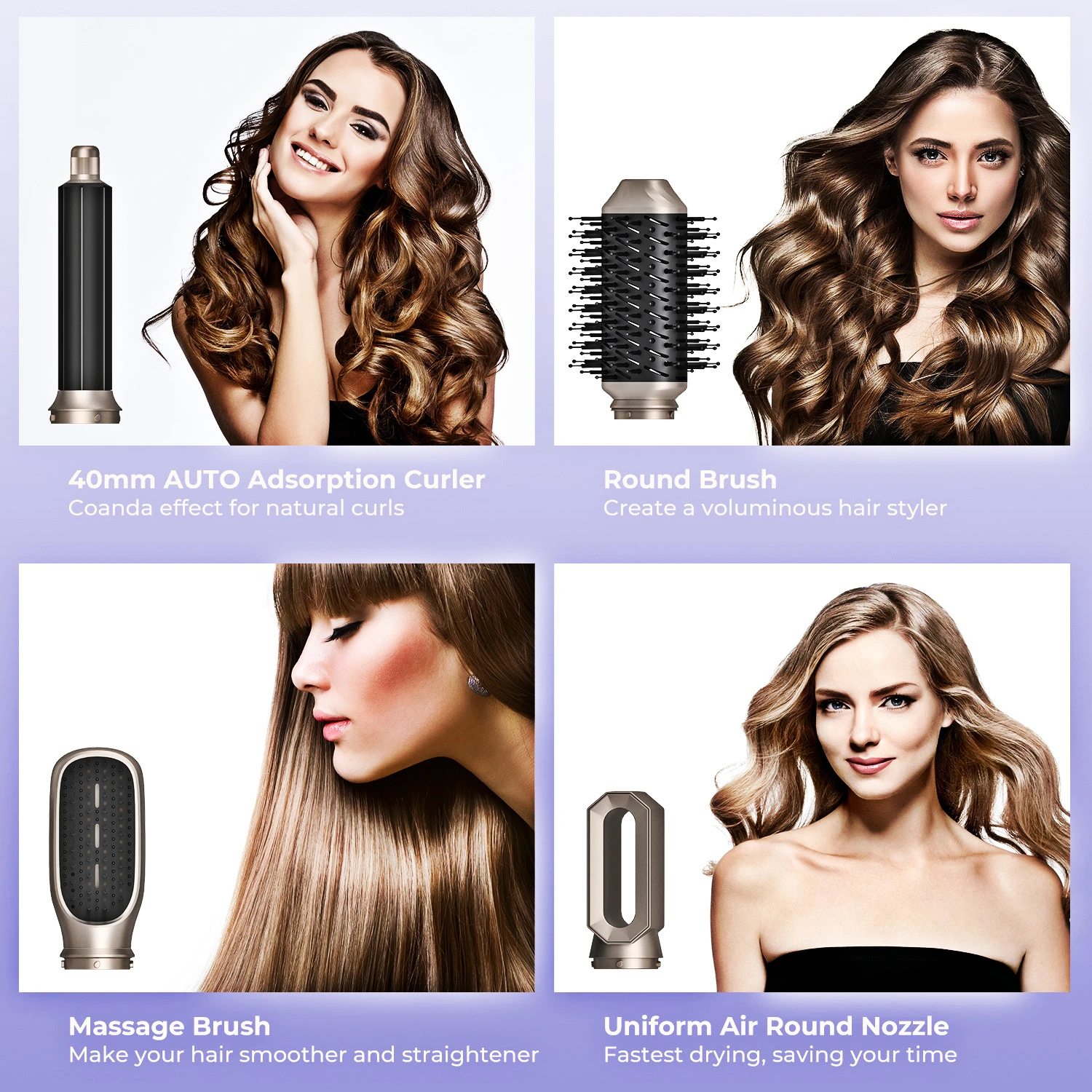 Hot Air Brush 6 in 1 Hair Dryer Brush Set Auto Wrap Curler Styler Comb Detachable Multi-functional Electric Heating Curling Iron