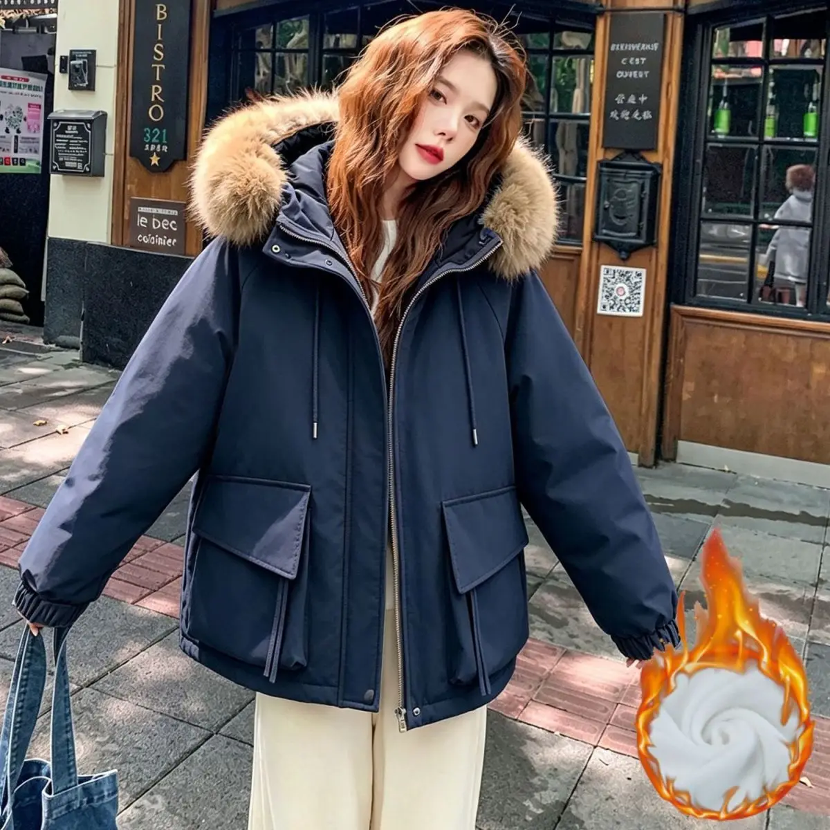Detachable Large fur collar Plush Thick Cotton Jacket 2026 Autumn Winter New Warm Parker COAT Women's Medium long Cotton Jackets
