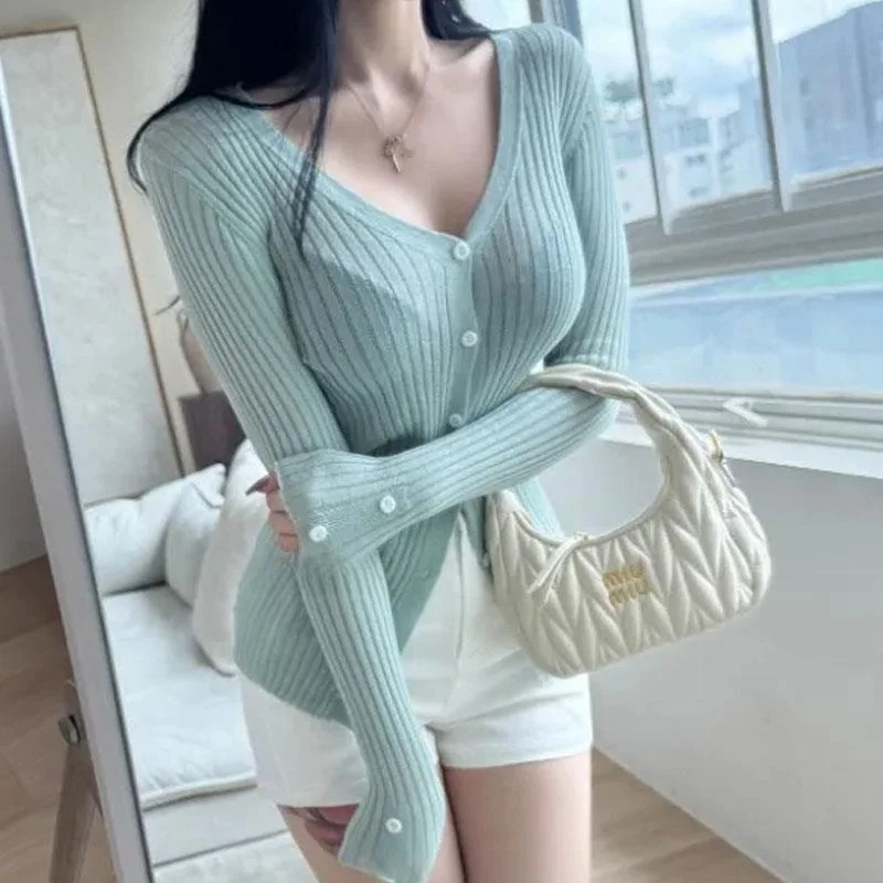 

5STUDIOZM20 Fre Mint Color Ultra White Slim Fit Long Sve Knitted Open Cardigan Qui very Ladies Faion