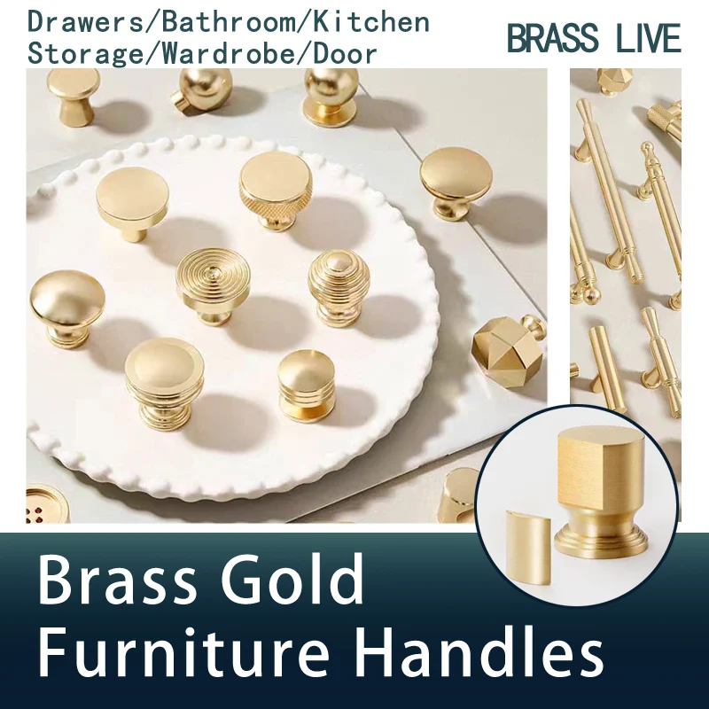 

BRASSLIFE Round Brass Gold Furniture Handles For Drawers Bathroom Kitchen Storage Cabinet Pulls Wardrobe Shoe Cupboard Door Knob