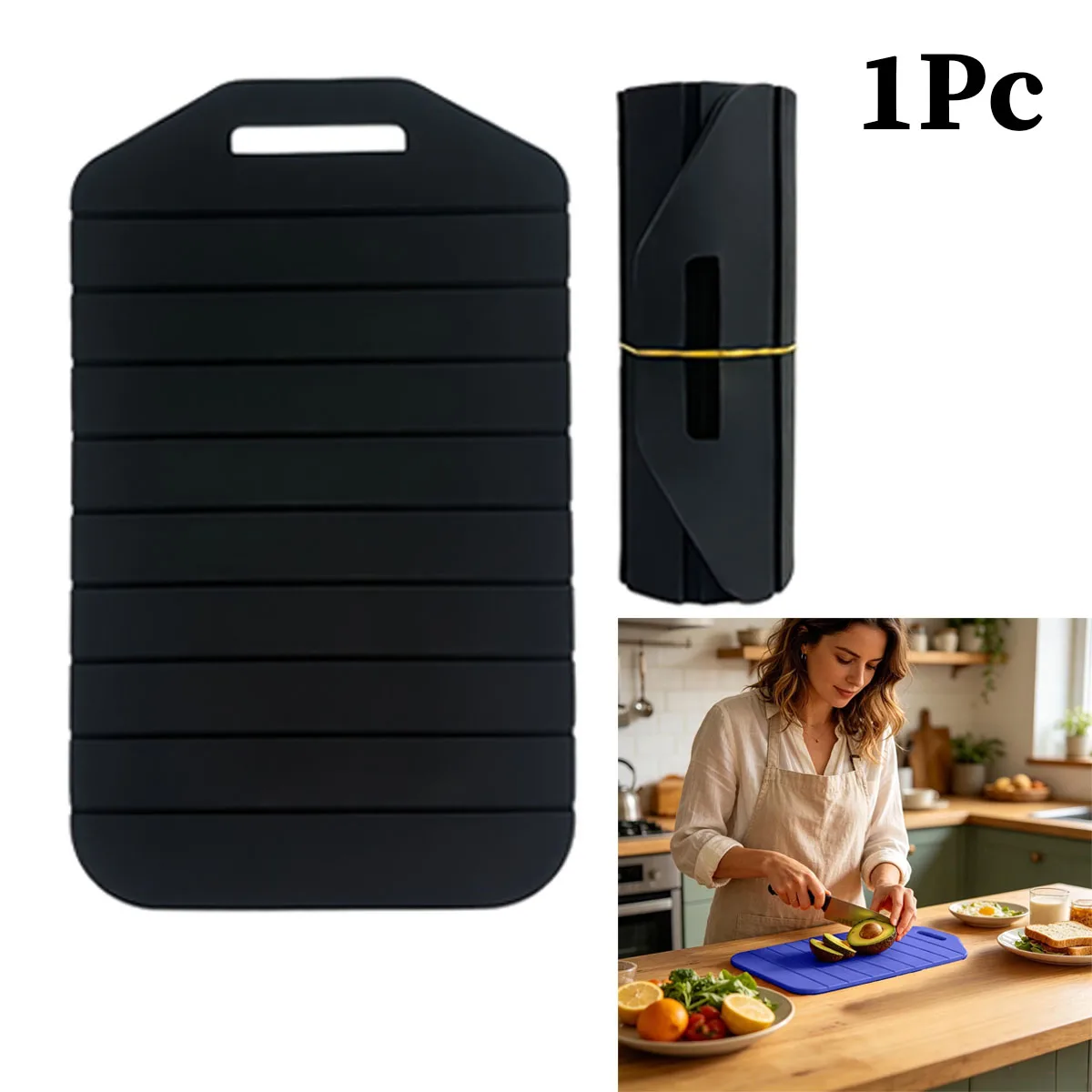 1 Piece Silicone Folding Cutting Board, Large Size 12inch (30.5cm) Multifunctional Kitchen Cutting Board, Lightweight and Space-Saving Design, Reusable Cutting Mat, Easy to Pour Food, Portable Cutting Board, Ideal for Food Preparation in Travel, Rvs, Outdoors, Picnics, and Camping - Model M-L