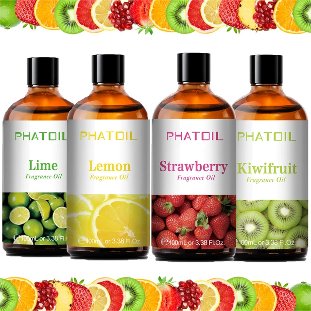 PHATOIL 100ml Owocowy Olejek Zapachowy do Dyfuzorów i Produkcji Świec - Kokos i Wanilia, Truskawka, Cytryna, Brzoskwinia, Aromatyczne Olejki Eteryczne