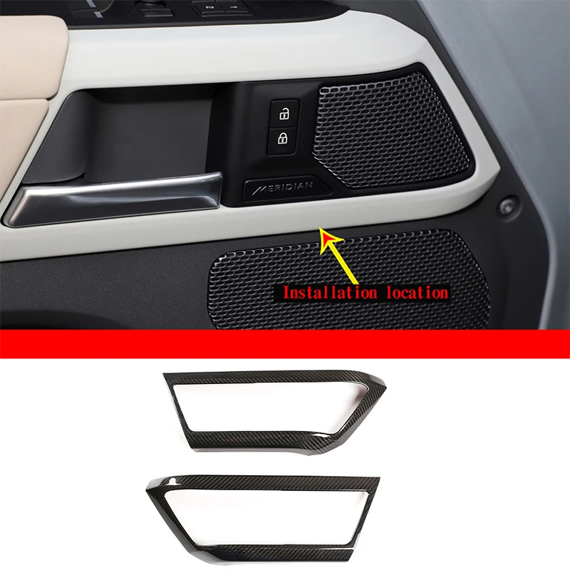 For Land Rover Defender 90 2020+ Car Interior Door Handle Decorative Panel Frame Sticker Real Carbon Fiber Auto Accessories 2Pcs