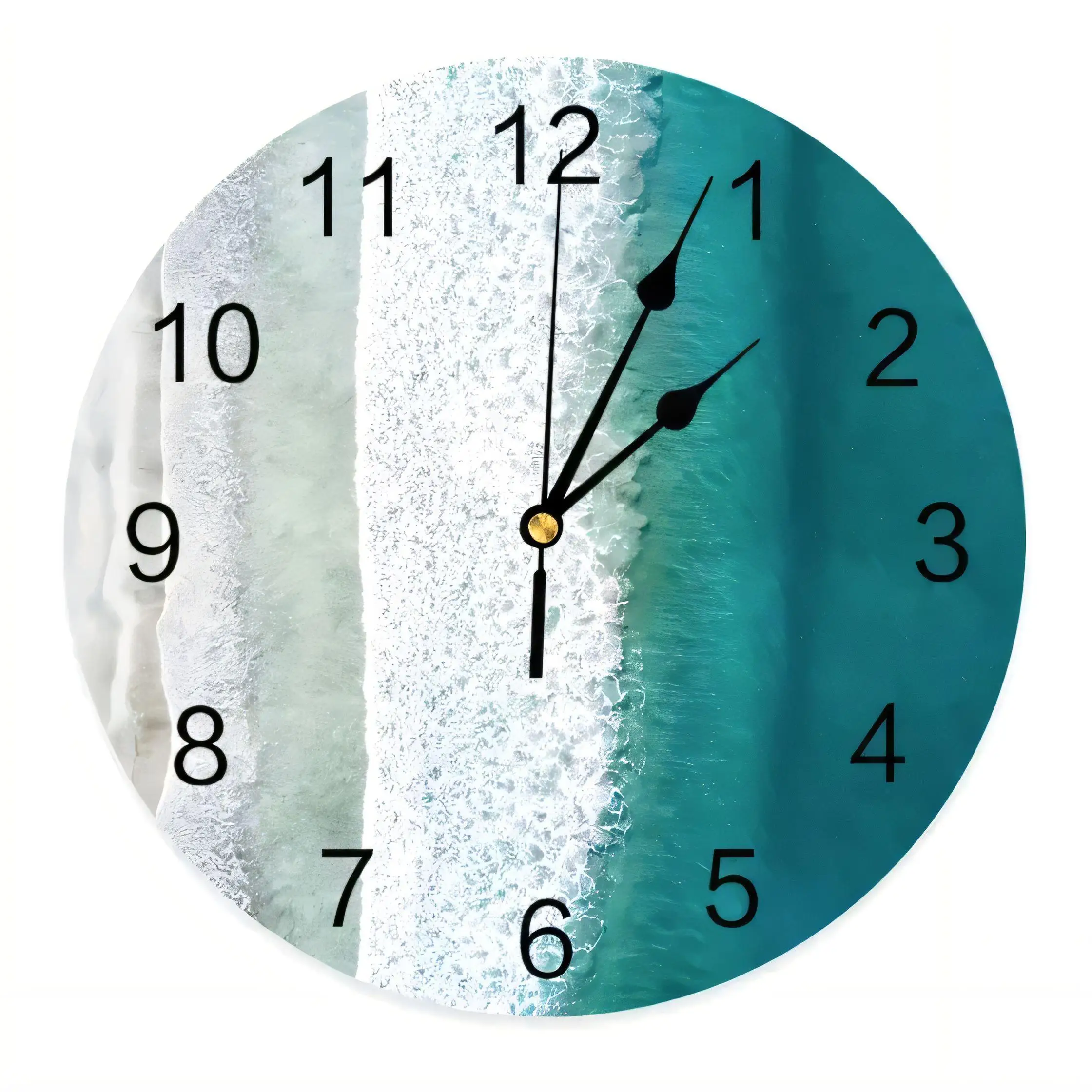 Vintage Round Wall Clock Ocean Beach Aerial View  Decor Silent Non Ticking Battery Operated Home Office Art