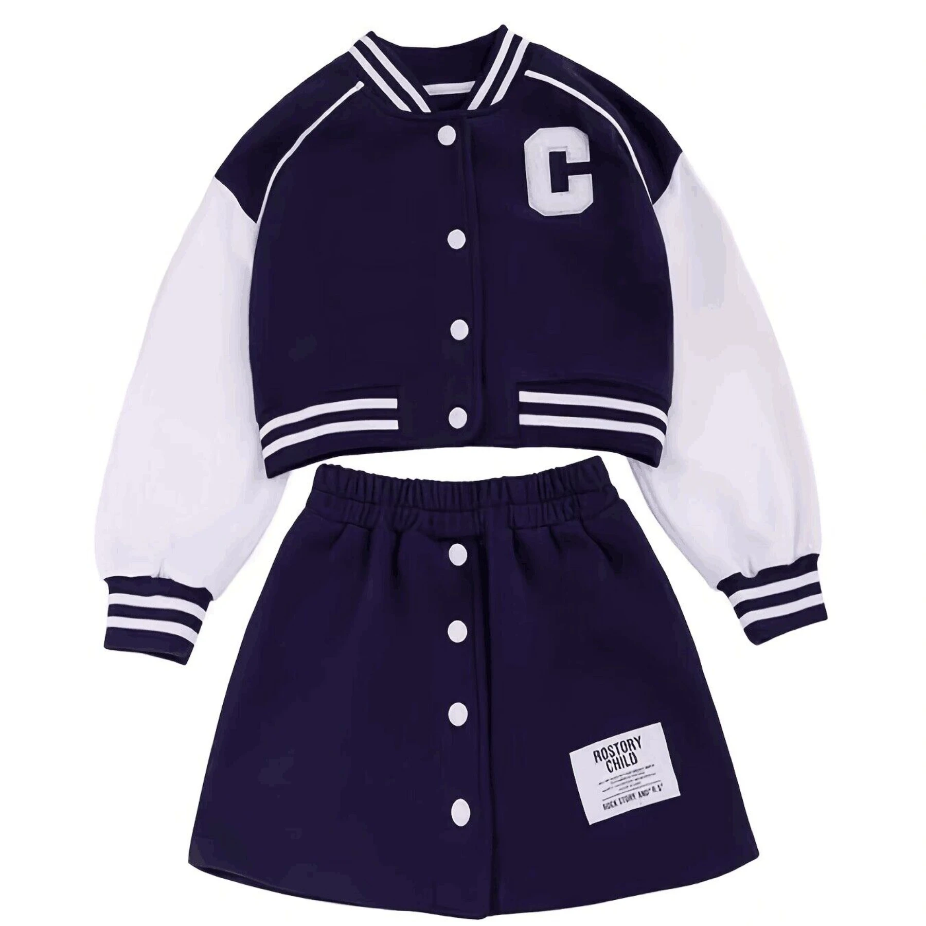 Junior Kids Baseball Uniform Suit New Girls Fashion Splicing Letter Jacket + Short Skirt 2 Pcs School Clothing Trend