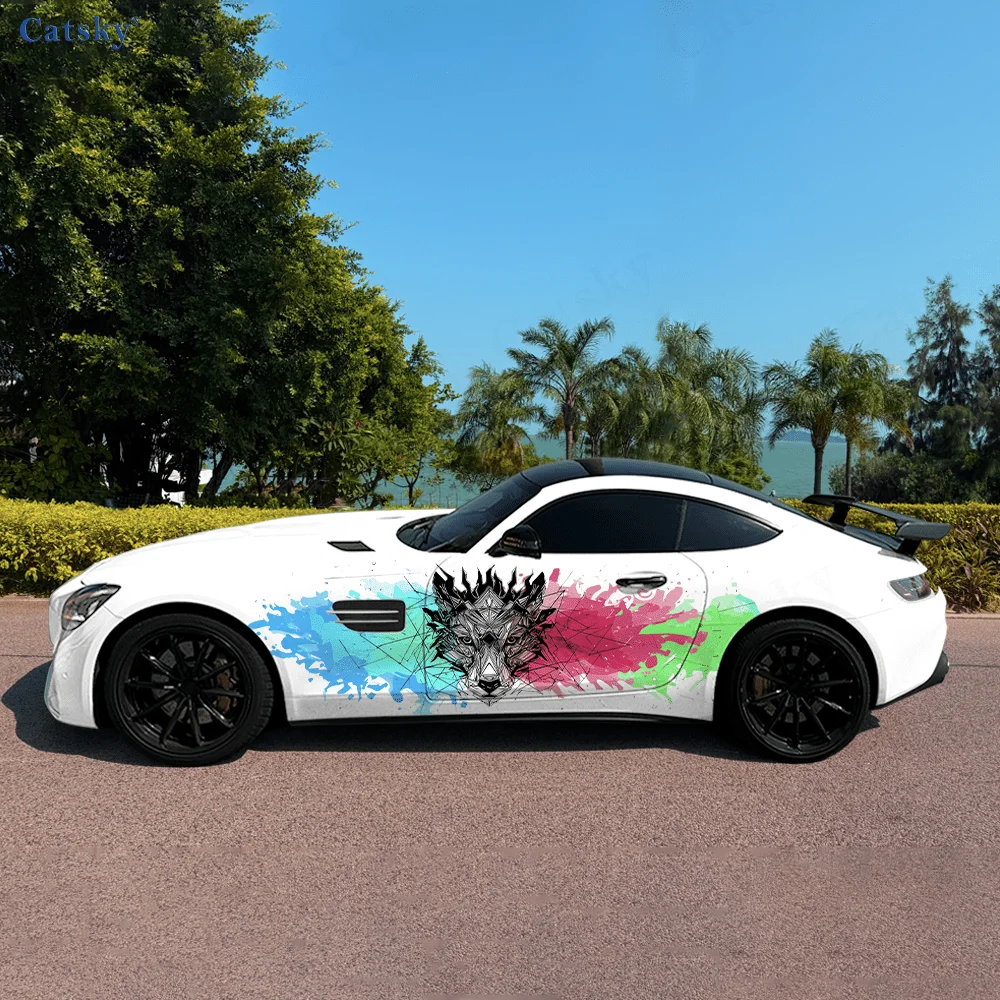 

Wolf Gradient Flame Lines Car Side Sticker Decor,PVC Waterproof Scratch Resistant Decal,Car Protection,Auto Accessories Gift