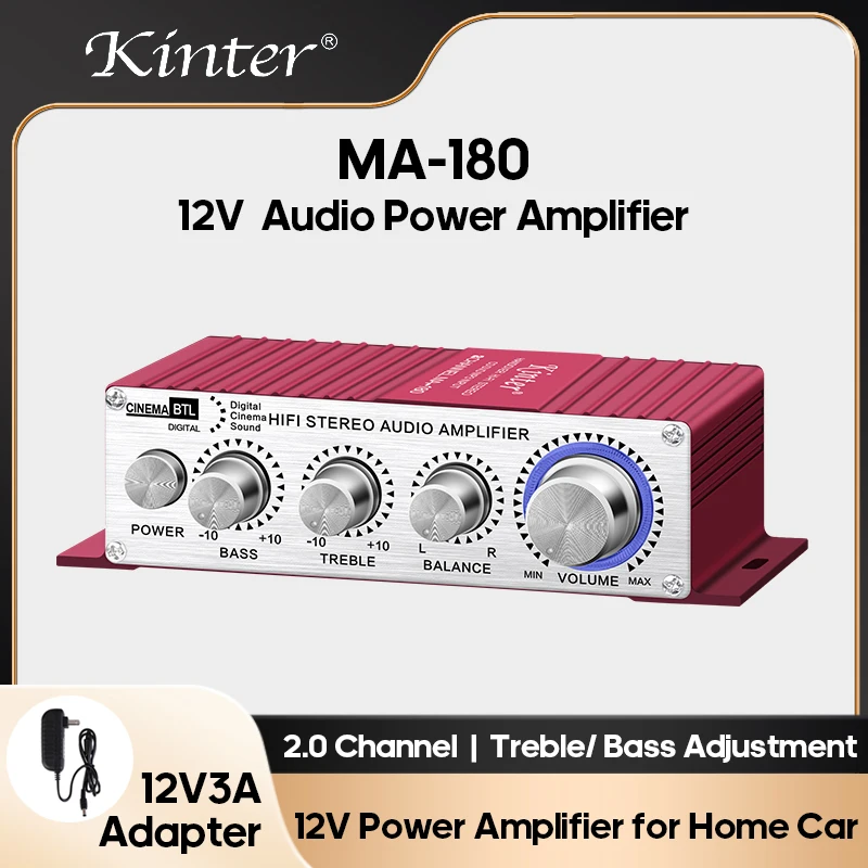 KINTER MA-180 DC12V Dual Channel 20W Audio Hifi Colourful DC Voltage Cheaper Car Home Bus Amplifier For Machine