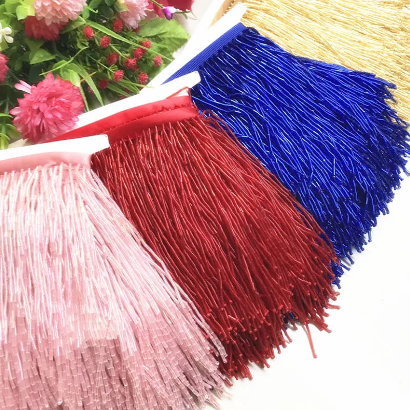 1yard Bead Lace Fringe Tassel Trim for DIY Clothes Accessories Wedding and Evening Dress Beaded Decoration Home Textile 15Colors