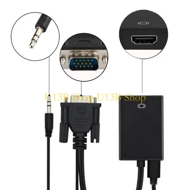 U13b HDMicompatible para conversores VGA com sincronização vídeo 3,5 mm 1080p, adaptador banhado para laptop, computador,