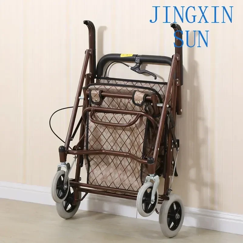 Elderly Lightweight Shopping Cart With Brakes, Foldable Four-Wheel Seniors Roller Walker