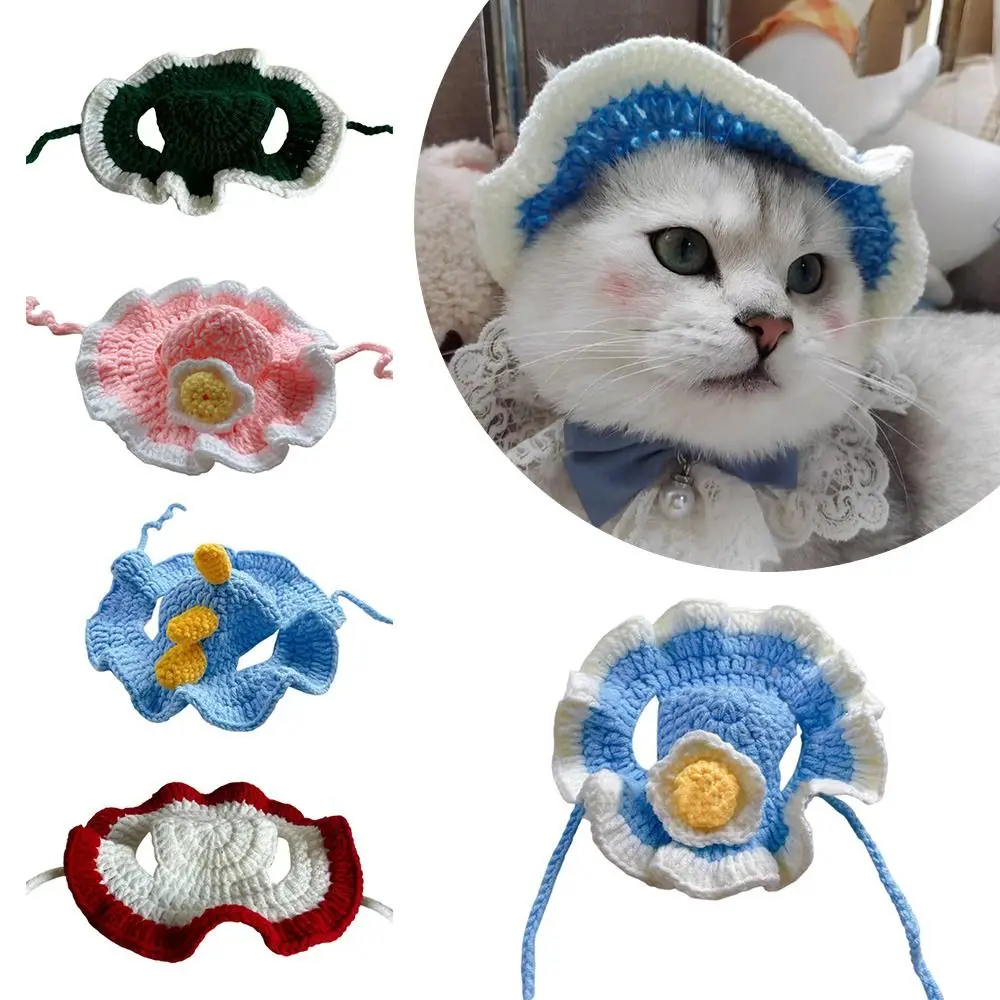 Handmade Cartoon Cat Hat Funny Cute Pet Hat Kittens Knitted Hat Photo Shoot Props Puppy Pet Cap Pet