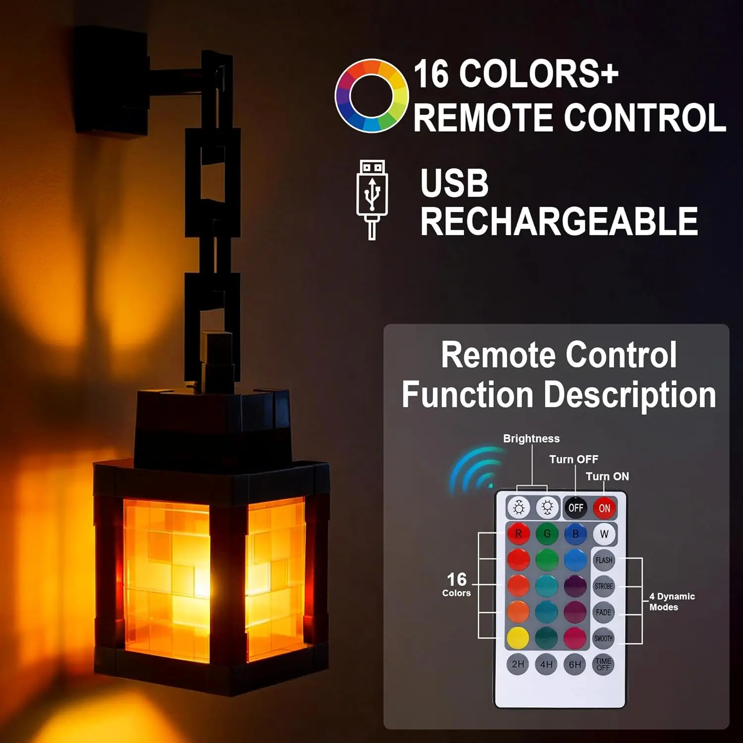Pixel Style Night Light Portable Lantern Tabletop Ornament 16 Colors Lantern DIY Interior Decoration Festival Atmosphere Light