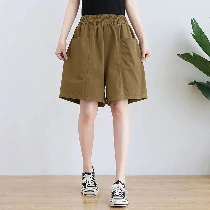 High Waist Black Pockets Patchwork Shorts Summer New Solid Loose All-match Youth Wide Leg Pants Casual Fashion Women Clothing