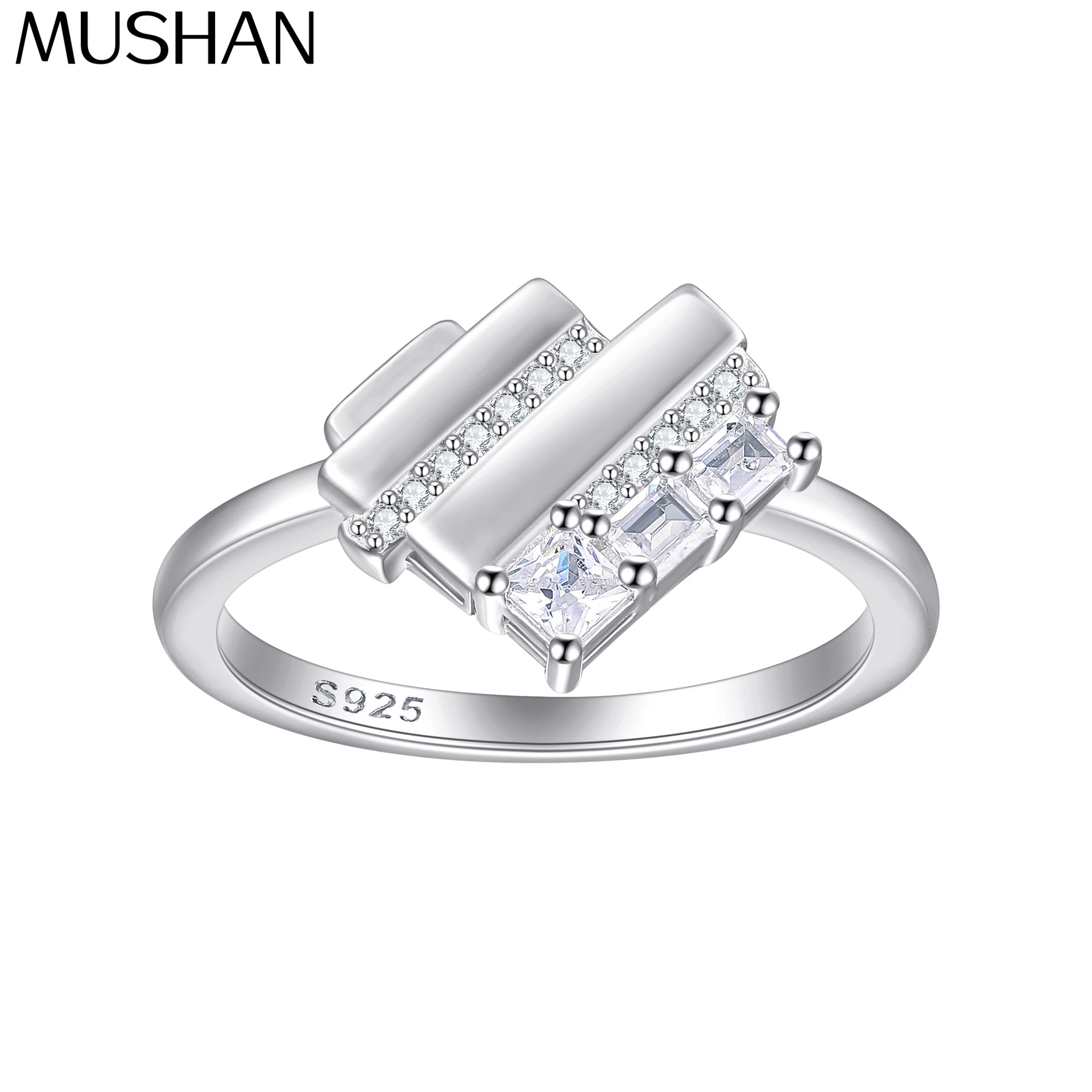 

MuShan Jewelry 925 Sterling Silver Ring Wedding Band High Carbon Diamond Anniversary Gift Modern Style Women Rings Fine Jewelry