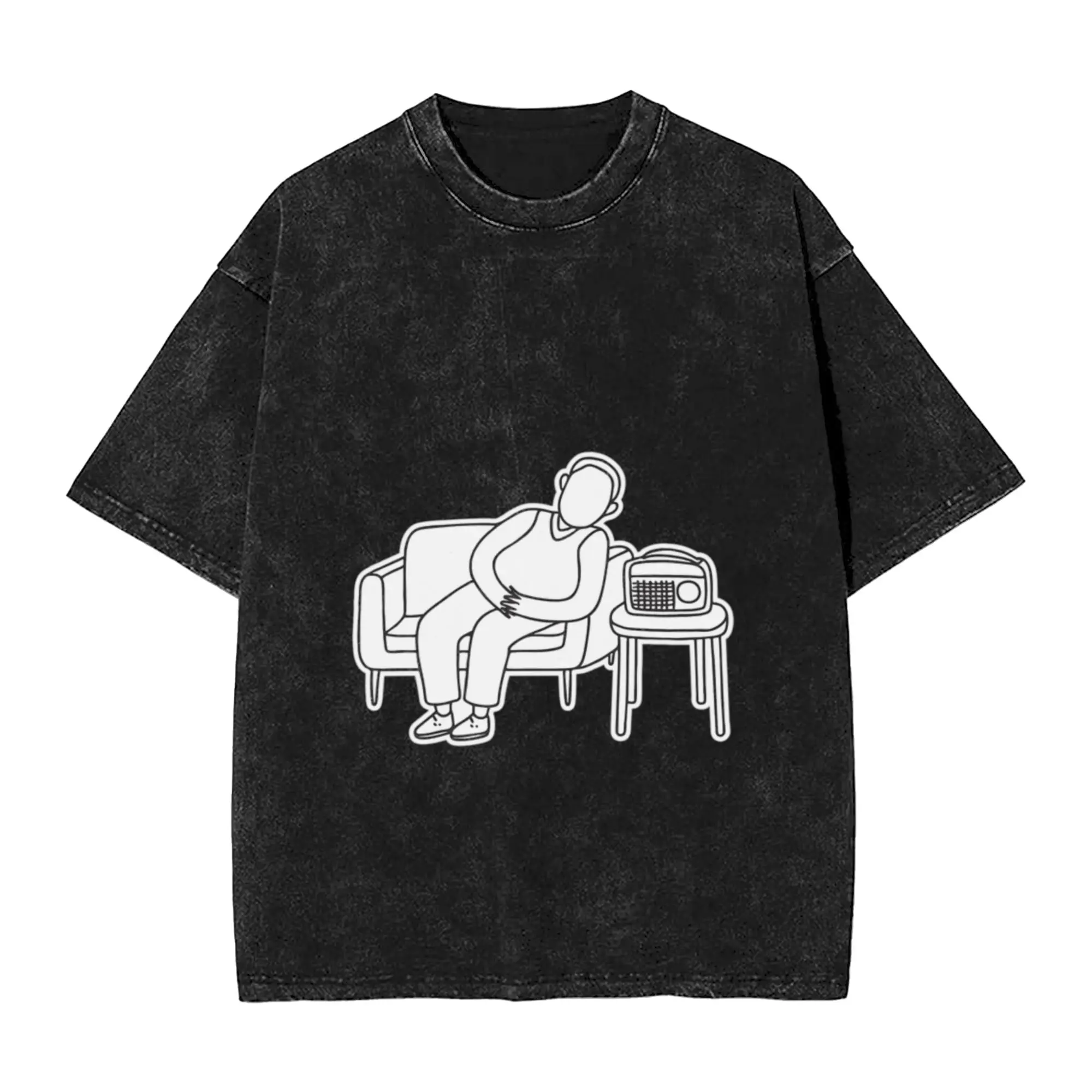 Uncle Sleeping Beside Old Radio Unique Trendy A Washed T Shirt Men's Women's Oversized Cotton Tees Tops