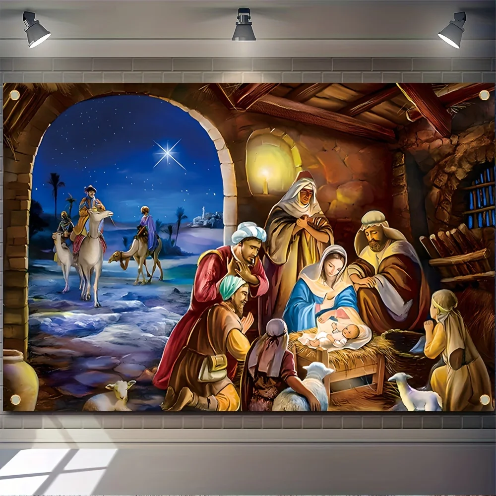 

1pc Christmas Nativity Scene Wall Tapestry, Religious Holy Family & Three Wise Men Design, Perfect Xmas Gifts