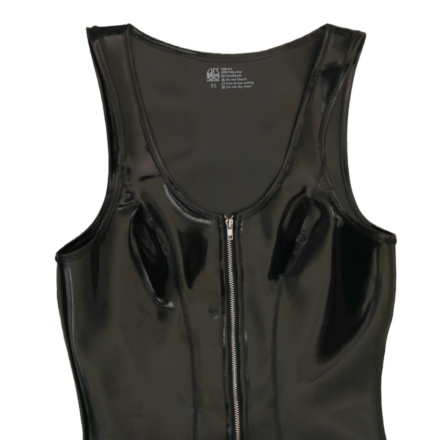 남성 섹시 PU 가죽 원피스 슬림 슬리브리스 바디슈트 코르셋 바디 쉐이퍼 무대 공연용