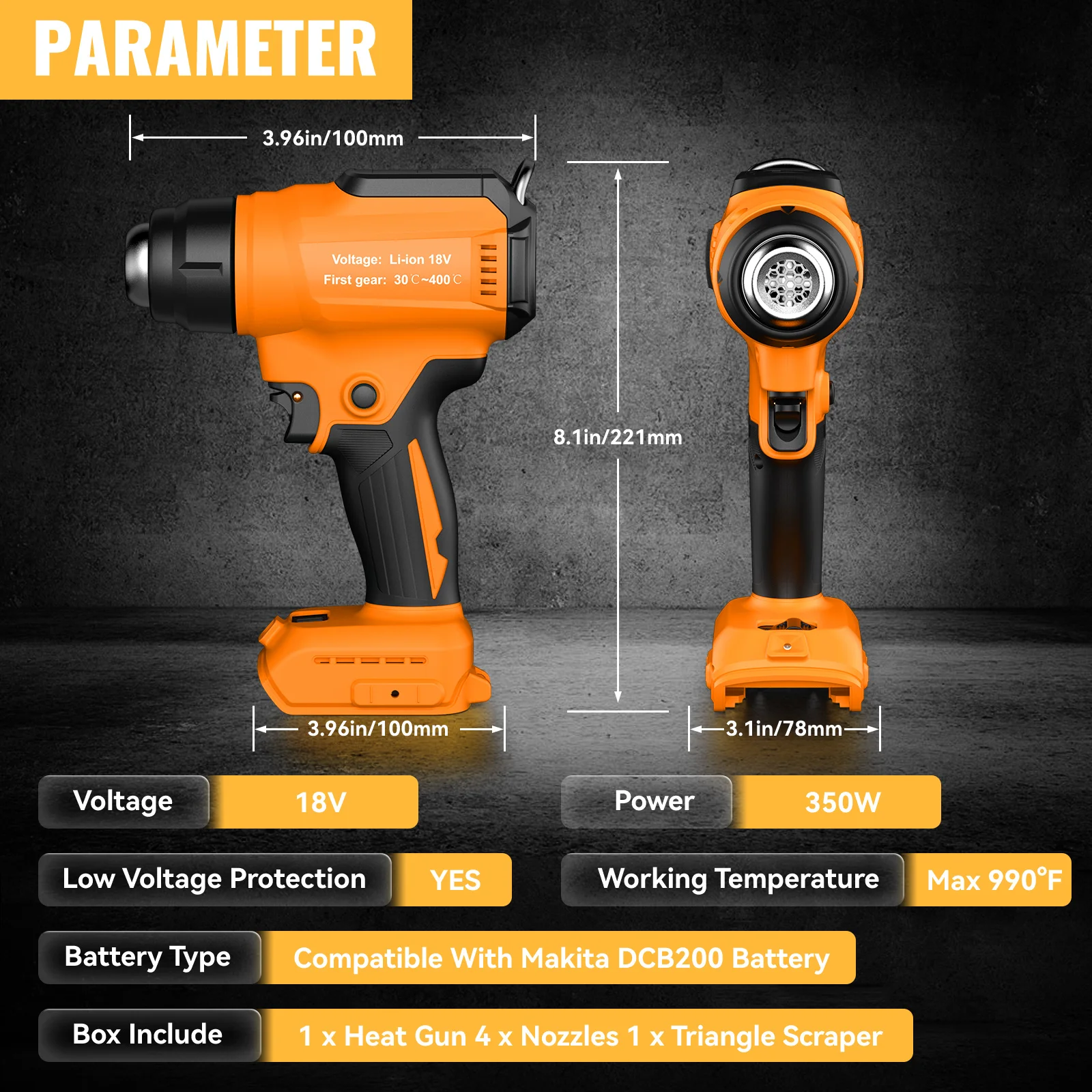Cordless Heat Gun For Dewalt 18V Battery DCB200 Adjustable Temperature 122-1022 Battery Heat Shrink Gun With Battery Charger
