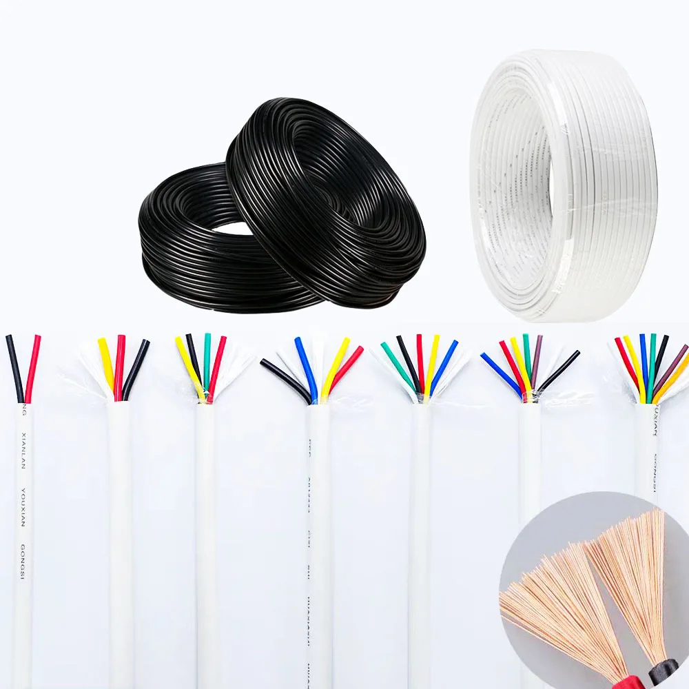 

Multi Cores Sheathed Cable Electric Wire Retardant Black/White Household EL Copper Pins Wirings Cord 22/20/19/18/16/14/12Awg Diy