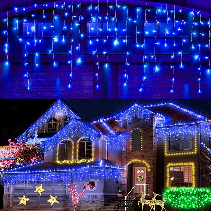 4M LED Christmas Garland Fairy Curtain Lights Outdoor Waterproof Icicle String Light for Garden Balcony Fence Mall Eaves Decor