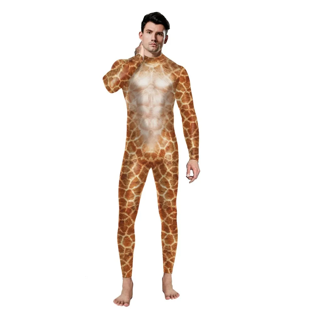 

Funny Animal Leopard Print Giraffe Print Bodysuit Long Sleeve Halloween Bodysuit Adult Men's Stage Party Performance Costume